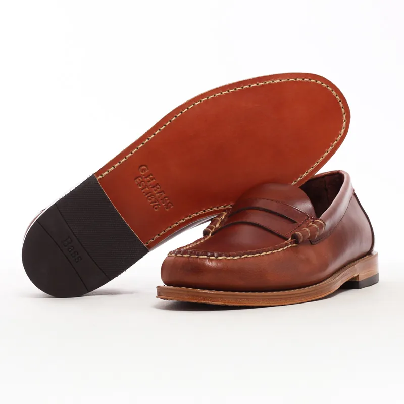 A pair of brown loafers