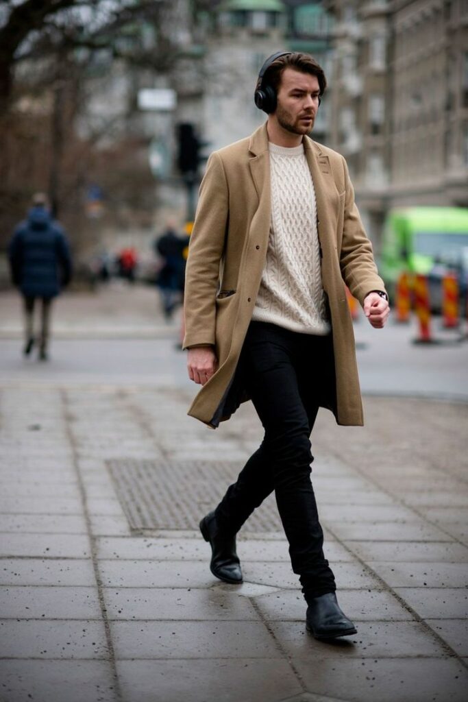 Man walking wearing Scandinavian style clothing