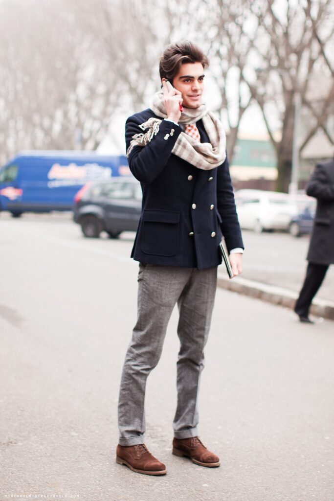 Man walking wearing Scandinavian style clothing