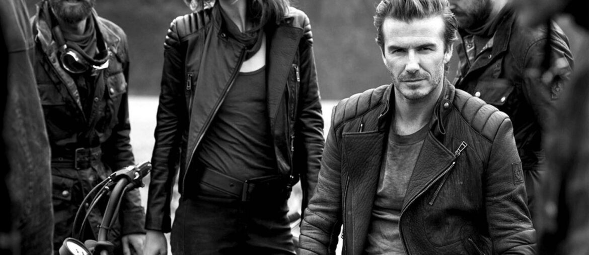 David Beckham wearing a Belstaff leather jacket