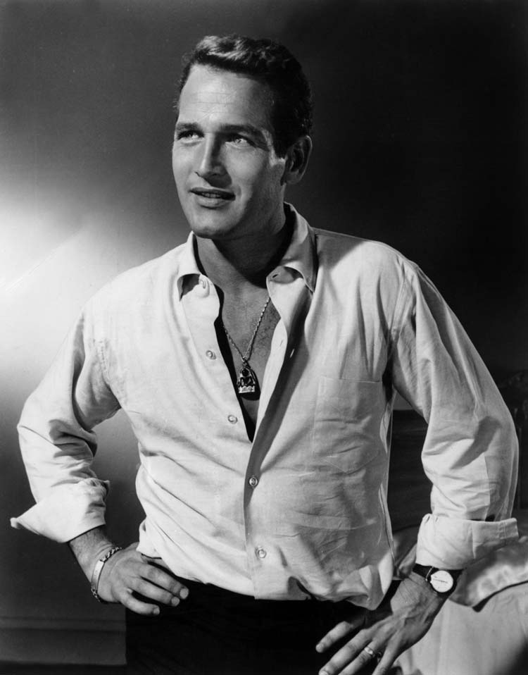 Paul Newman wearing a shirt with the buttons undone