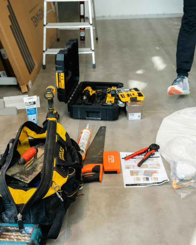 Closeup image of tools and tool bag.