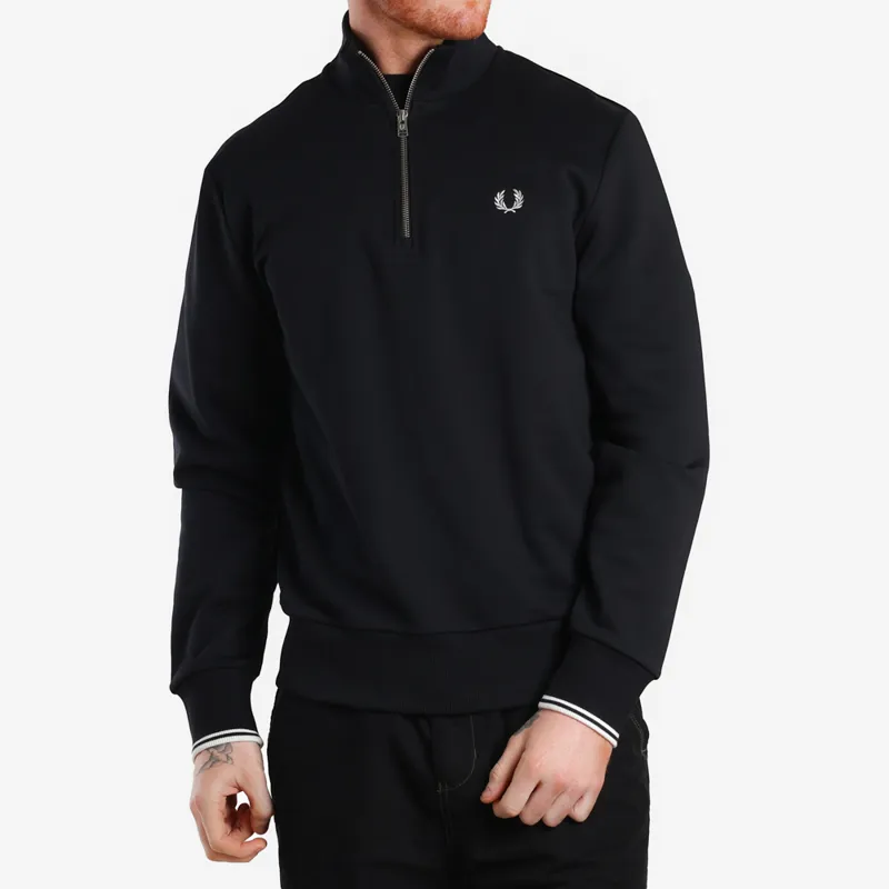 【現行】FRED PERRY Half Zip Sweatshirt Black Tonal Tape Half Zip Sweatshirt - Black | Men's Sweatshirts
