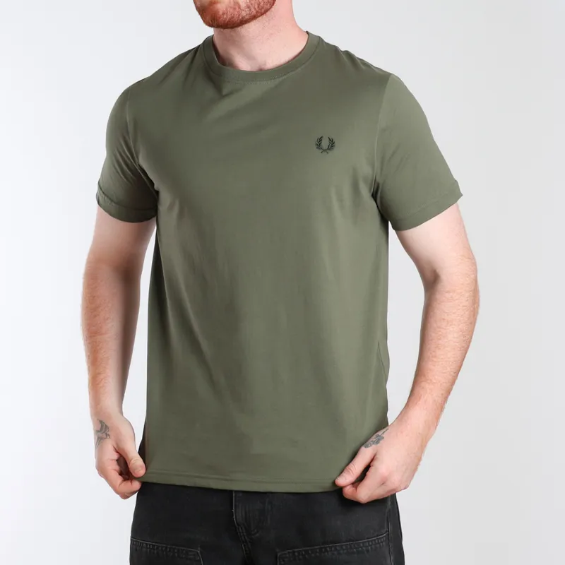 Fred Perry Laurel Wreath Green Crew Neck T Shirt at Pritchards