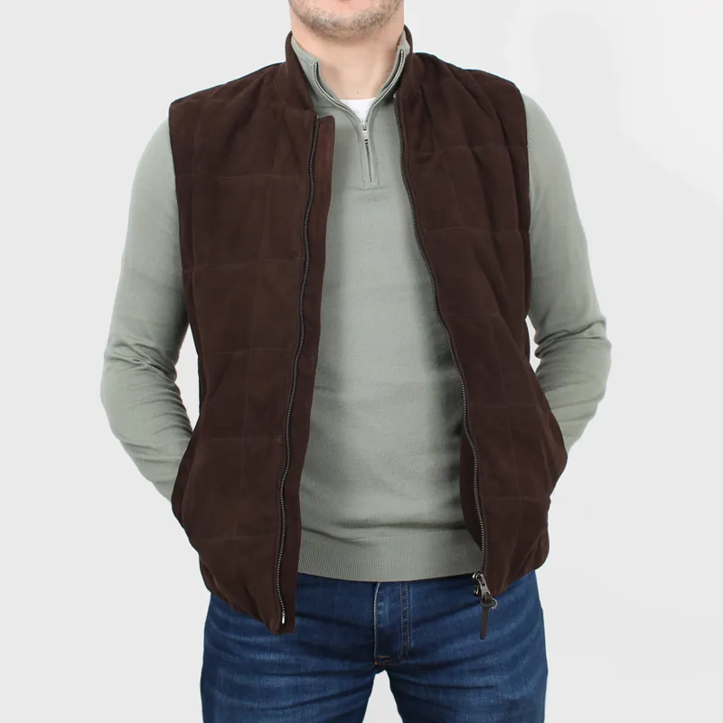 Hackett Chocolate Suede Gilet at Pritchards