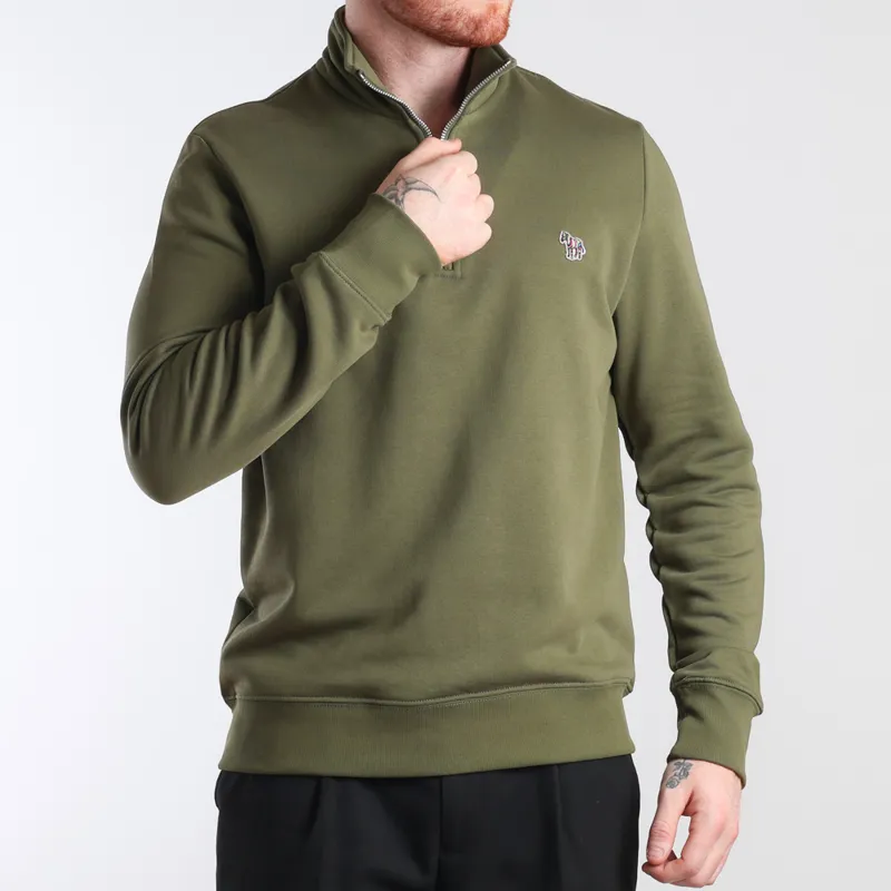 Paul Smith Dark Khaki Half Zip Zebra Sweatshirt at Pritchards