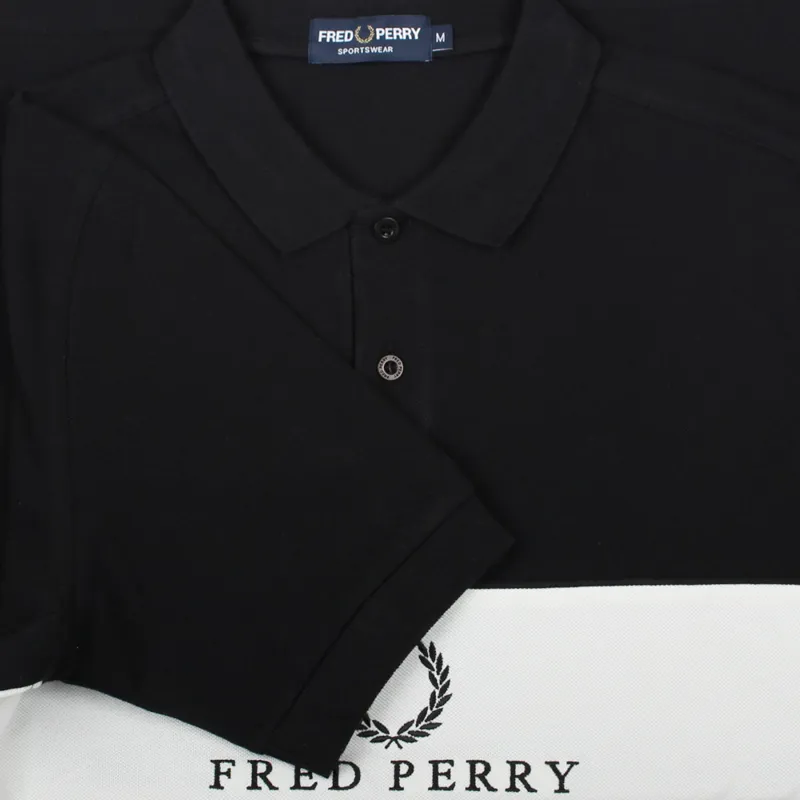 Fred Perry Panel Piped Logo Polo Shirt Black Pritchards
