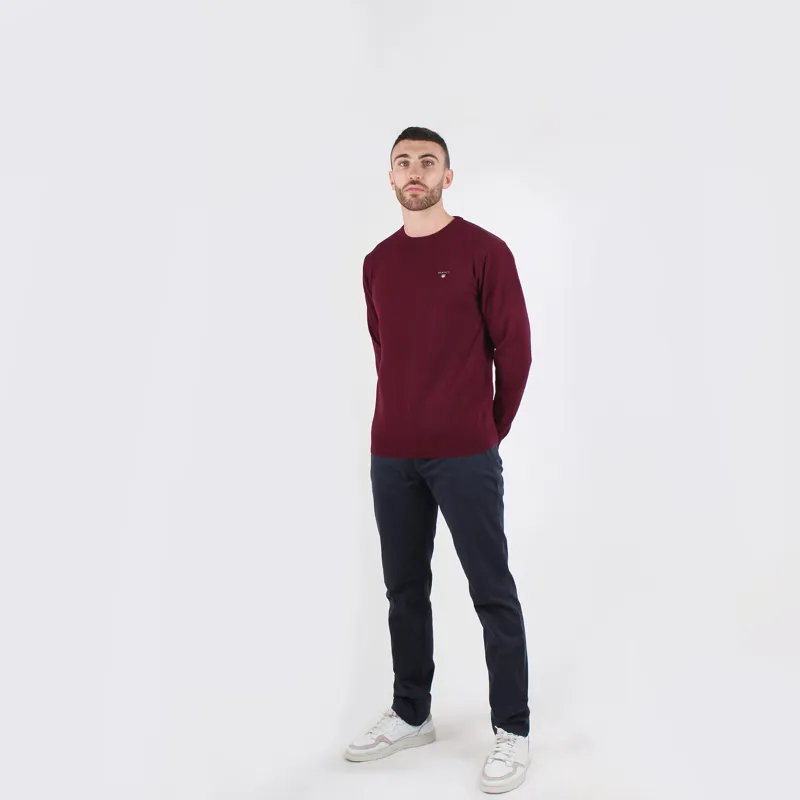 Gant Burgundy Melange Lambswool Crew Neck Jumper at Pritchards