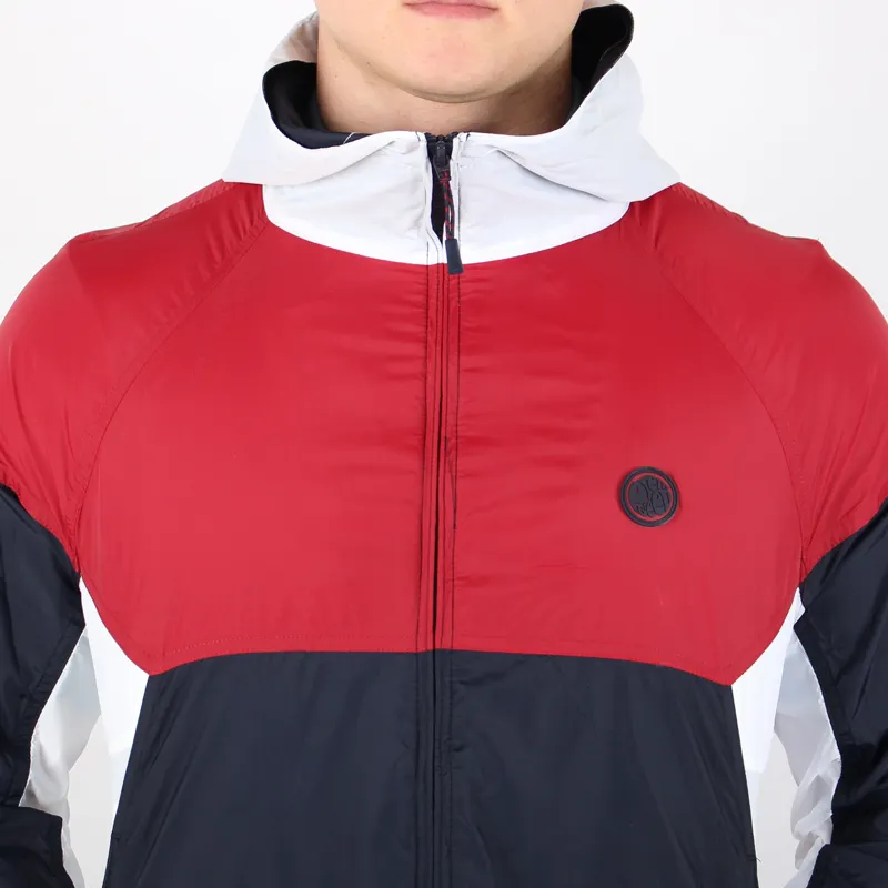 Pretty Green Panel Hooded Jacket Red Navy Pritchards